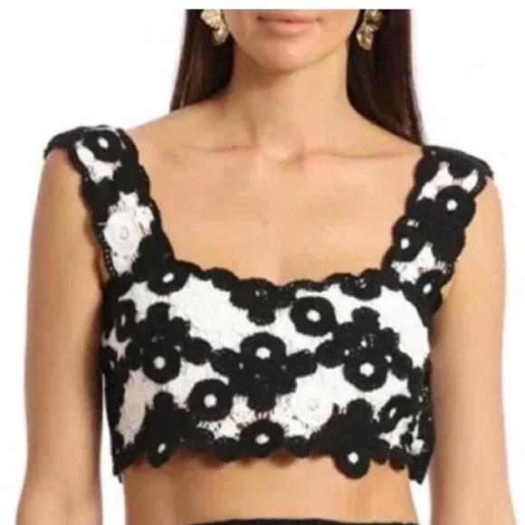NWT Avec Les Filles Crochet Knit Cropped Tank In Black/White Women’s size XL/XXL - Picture 8 of 12